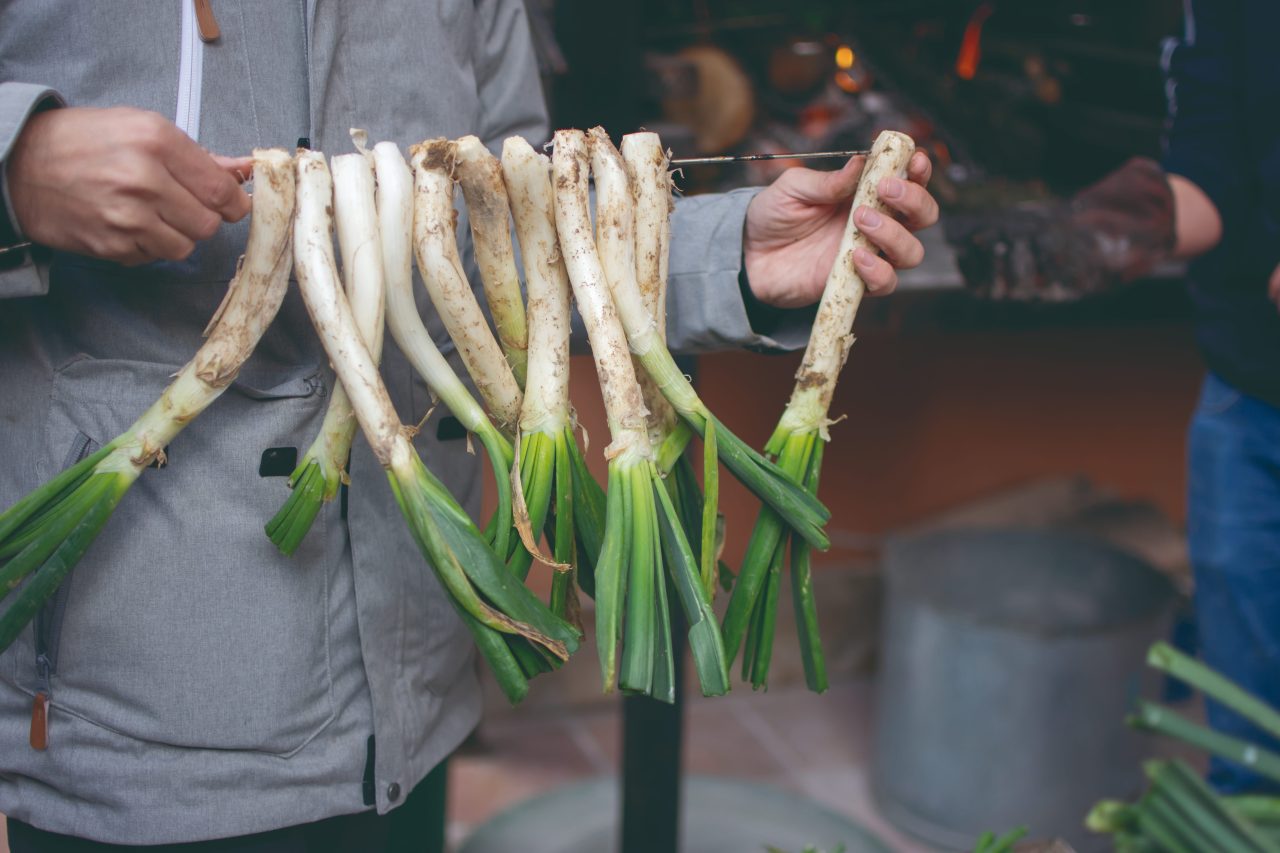 hombre pinchando calçots